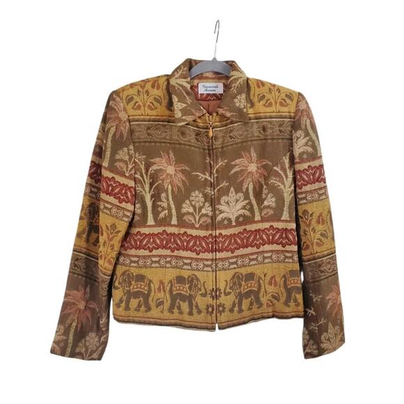 Vintage Giancarlo Ferrari Tapestry Zip Up Lined Elephant Jacket Women's Size 10 - Picture 1 of 12